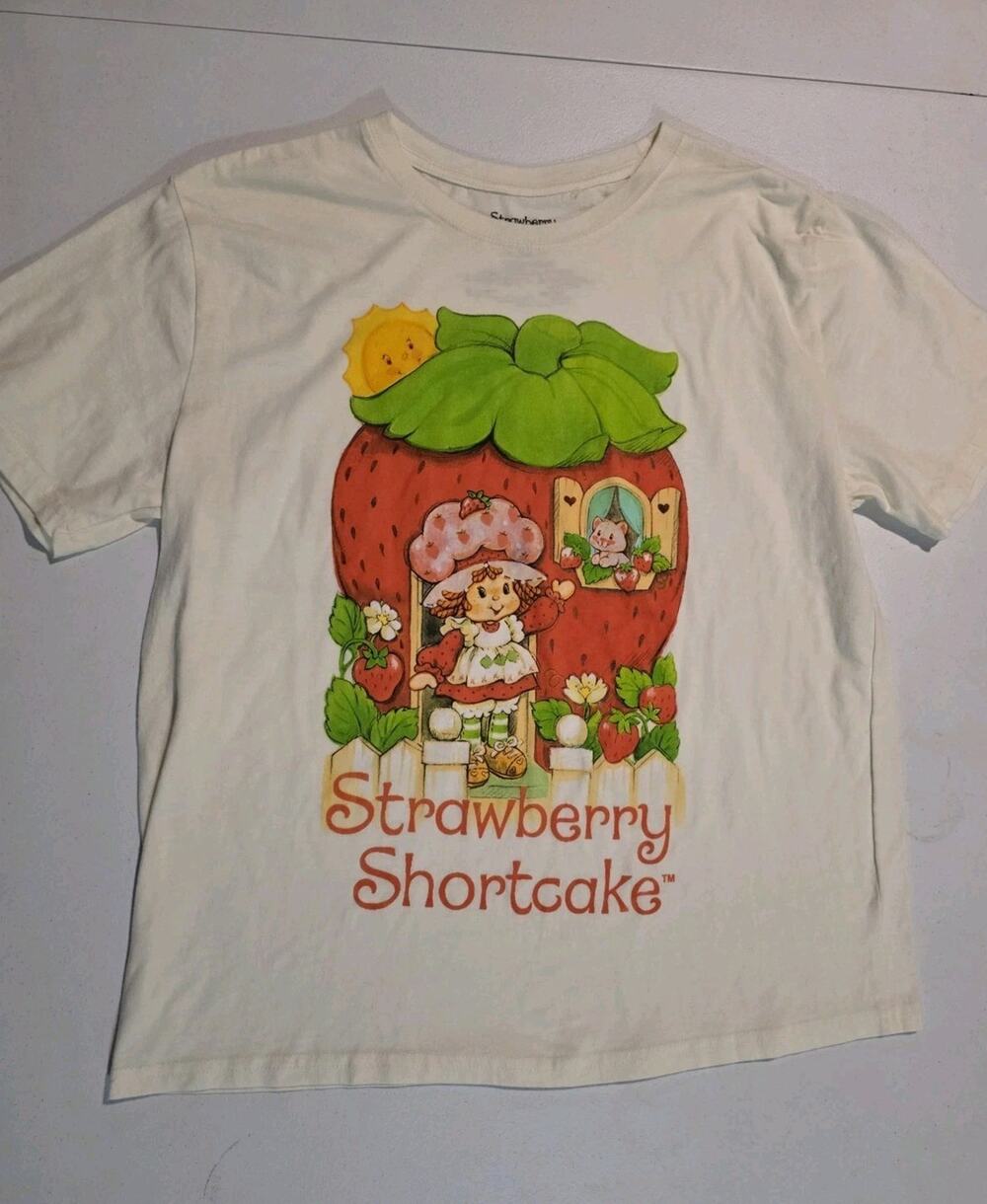 Strawberry Shortcake Womens XL 18 Graphic T Shirt Retro Cartoon White Cute Tee